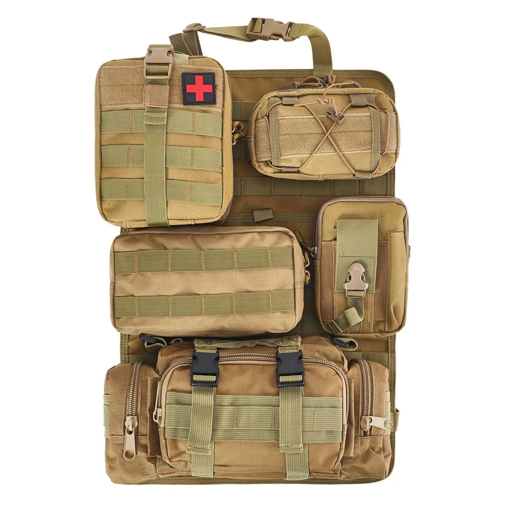 Universal Tactical Seat Back Organizer Vehicle Molle Panel Organizer Storage Bag with 5 Detachable Molle Pouch for All Vehicel