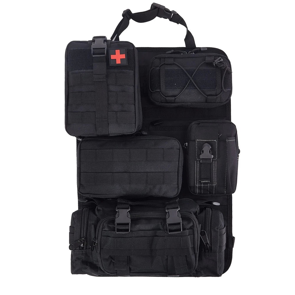 Universal Tactical Seat Back Organizer Vehicle Molle Panel Organizer Storage Bag with 5 Detachable Molle Pouch for All Vehicel